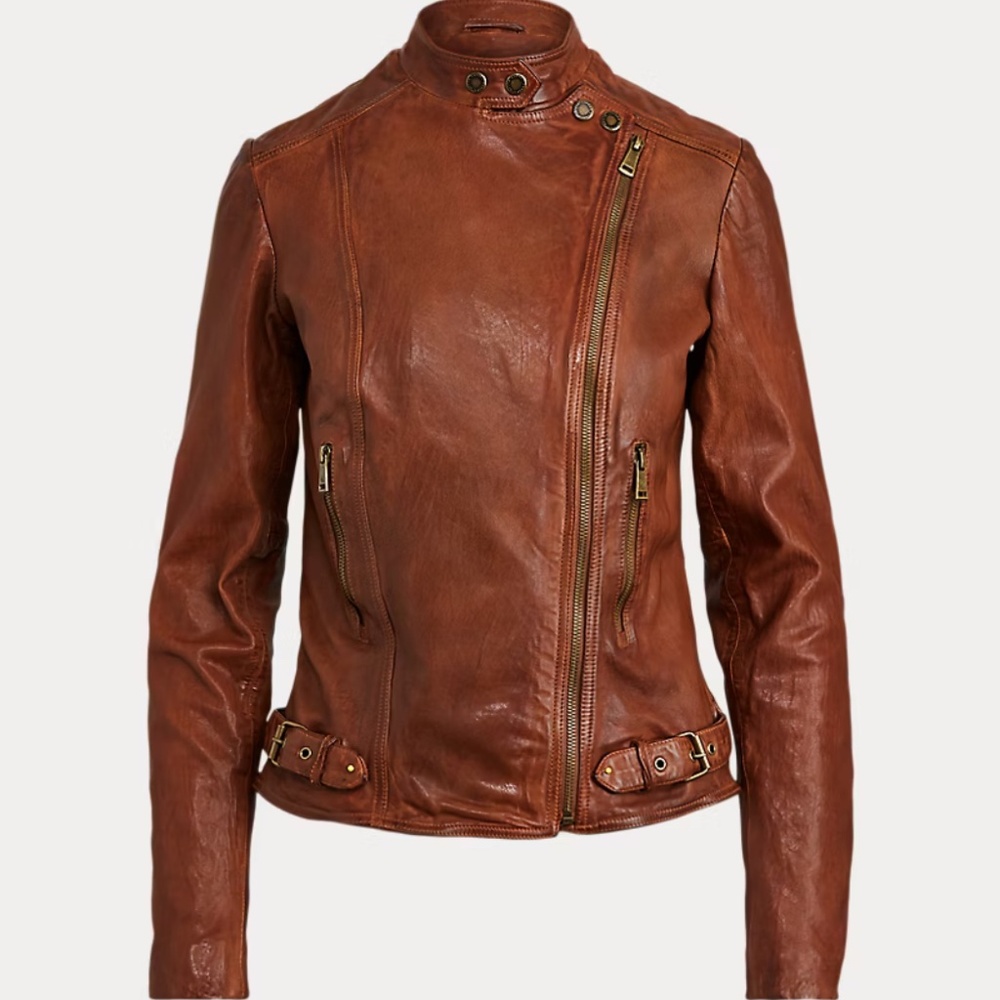 RALPH LAUREN LAUREN Burnished Leather Moto Jacket
